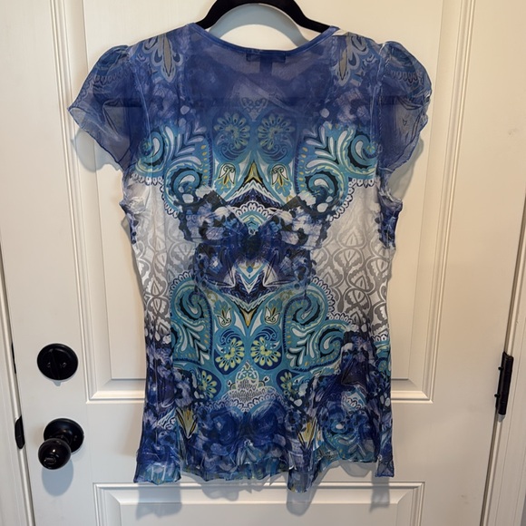Blue Patterned Women's Top - Picture 3 of 3